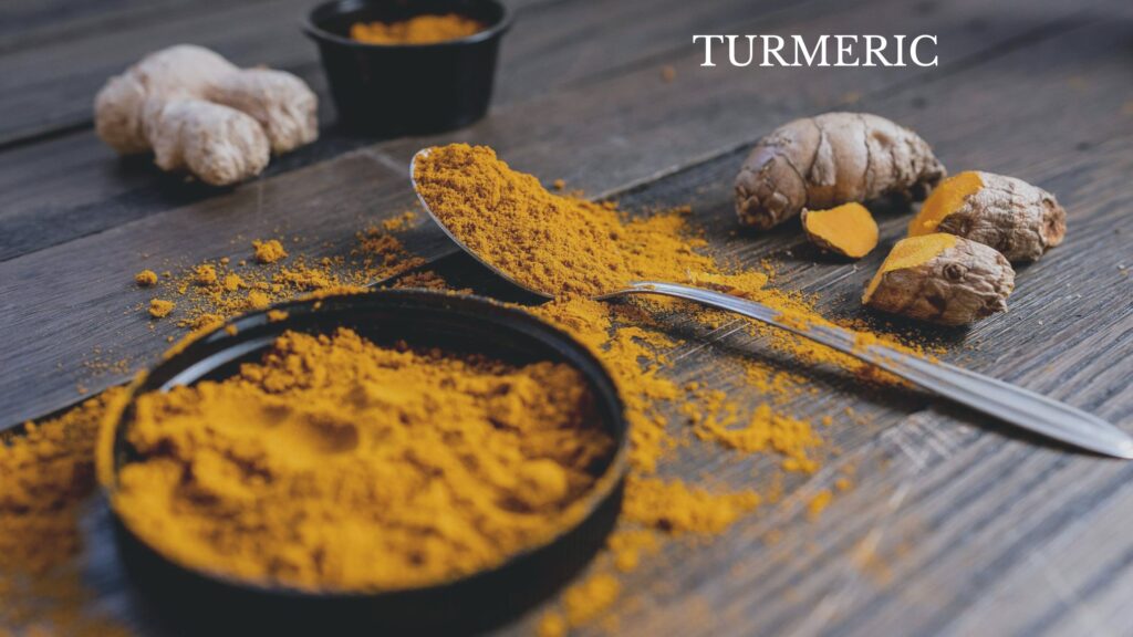 Close-up shot of vibrant turmeric powder