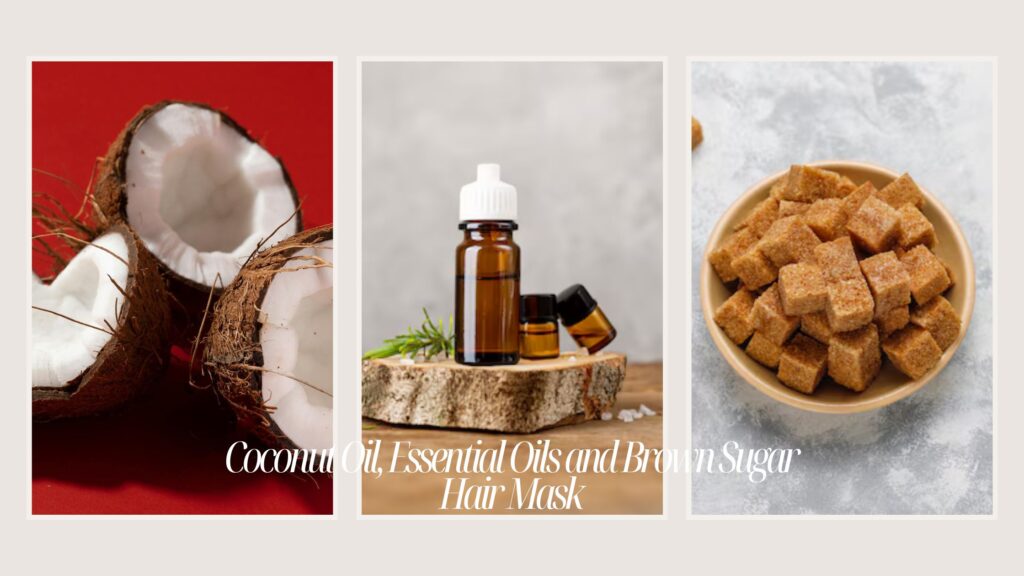 Coconut oil, essential oils, and brown sugar mixture for a soothing, exfoliating hair mask