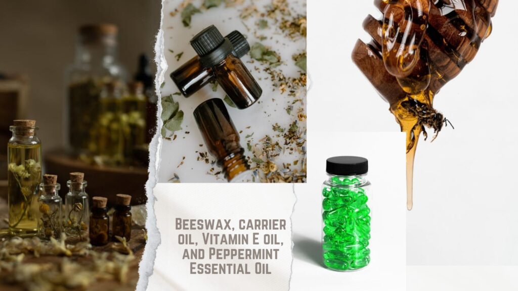 A mix of beeswax, carrier oil, vitamin E, peppermint essential oil, and honey, ideal for skincare