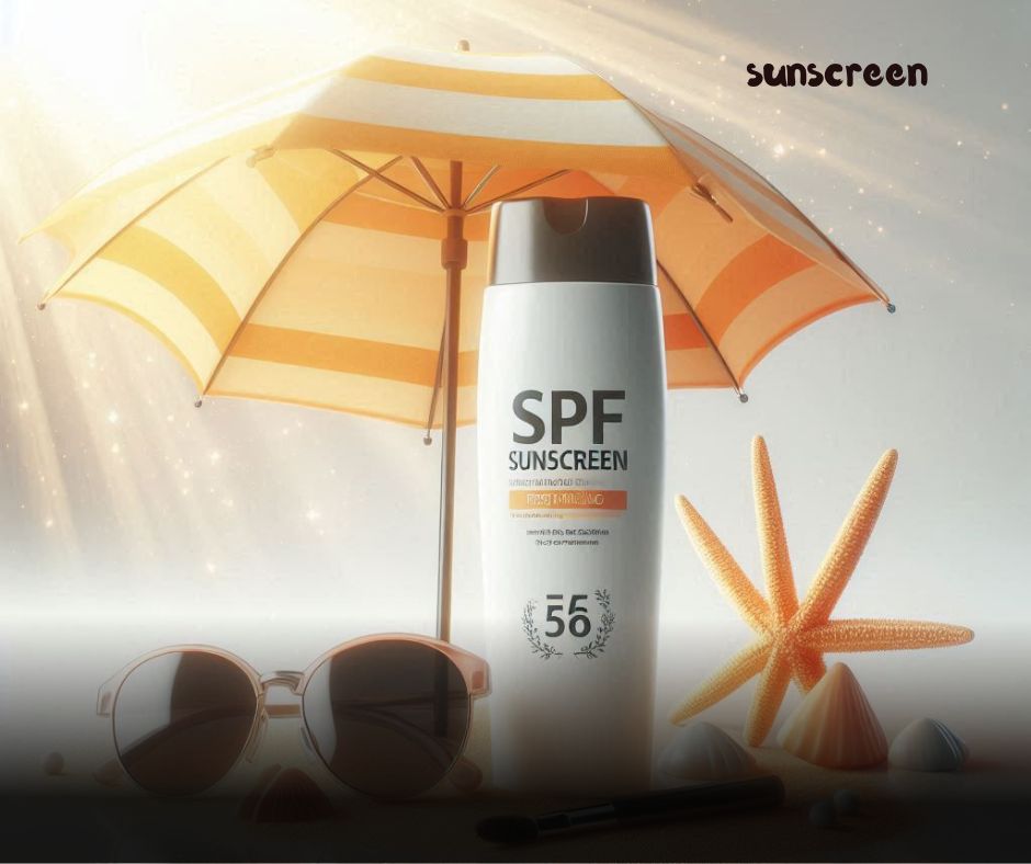 A bottle of sunscreen with SPF 56, protecting skin from UV rays and preventing collagen deficiency