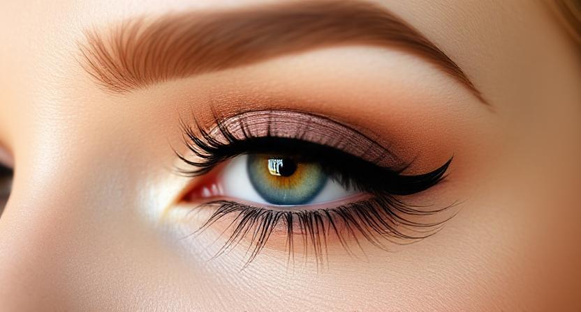 Elegant makeup look highlighting long, voluminous lashes